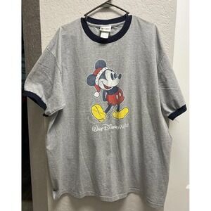 Vtg 90s Walt Disney World Santa Hat Mickey Gray w/Navy Cuffs TShirt Size 2XL